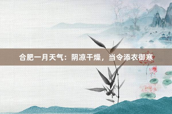 合肥一月天气：阴凉干燥，当令添衣御寒